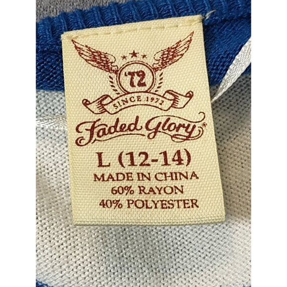 Womens Sweater Striped Contrasting Sleeve Blue White Tunic Stretch Large 12-14 - Picture 4 of 6